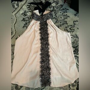 Elegant Pink Dress with Black Lace Detail